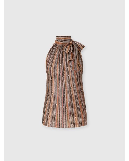 Missoni Black Ribbed Viscose Lamé Sleeveless Top With Scarf Collar