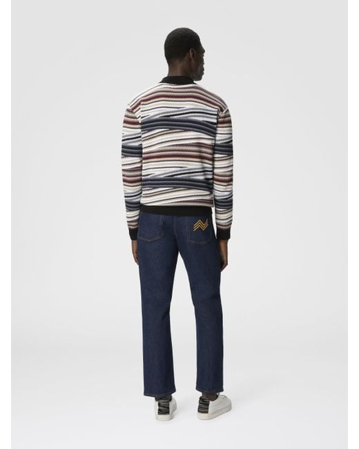 Missoni White Long Sleeve Polo With Zip And Striped Zigzag Pattern for men