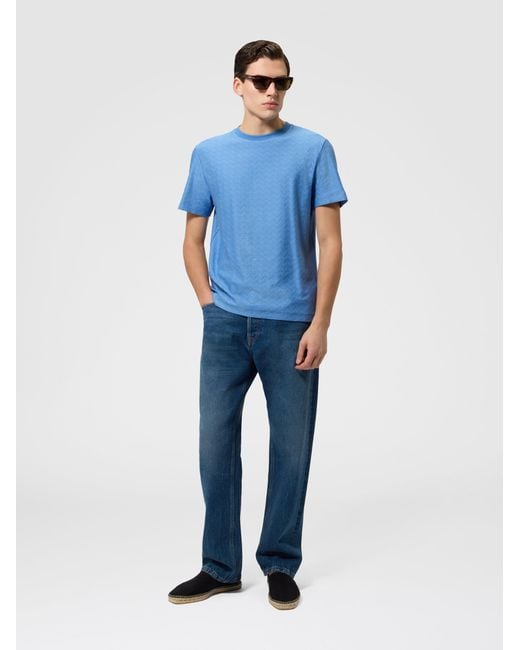 Missoni Blue Crew-Neck Cotton Jacquard T-Shirt With Tone-On-Tone Zigzag Design for men