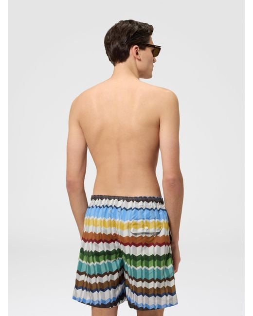 Missoni White Long Printed Swim Shorts With Elastic Waistband for men