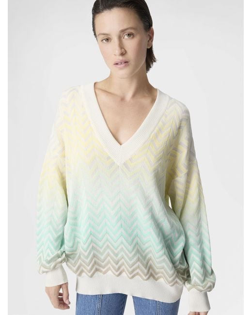 Missoni Blue Chevron Dégradé Cotton And Viscose V-Neck Sweater