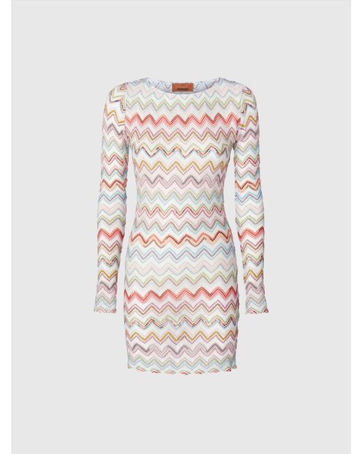 Missoni White Short Cover-Up Dress With Zig Zag Lamé 3D