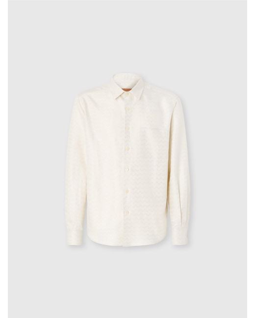 Missoni White Cotton, Viscose And Linen Shirt With Shiny Zigzag Pattern for men