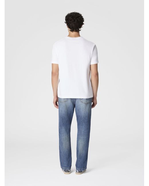 Missoni White Crew-Neck Cotton T-Shirt With Macro Zigzag Print, & Multicoloured for men
