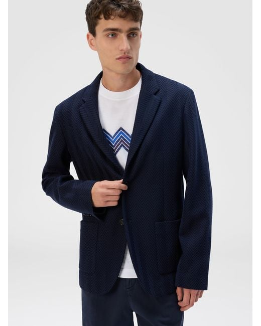 Missoni Blue Single-Breasted Jacket With Zigzag Pattern for men