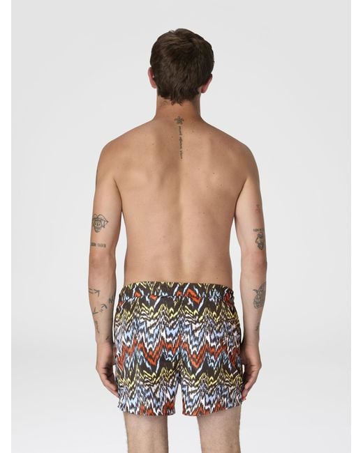 Missoni White Mid-Length Swim Shorts With Abstract Zigzag Print, & Multicoloured for men
