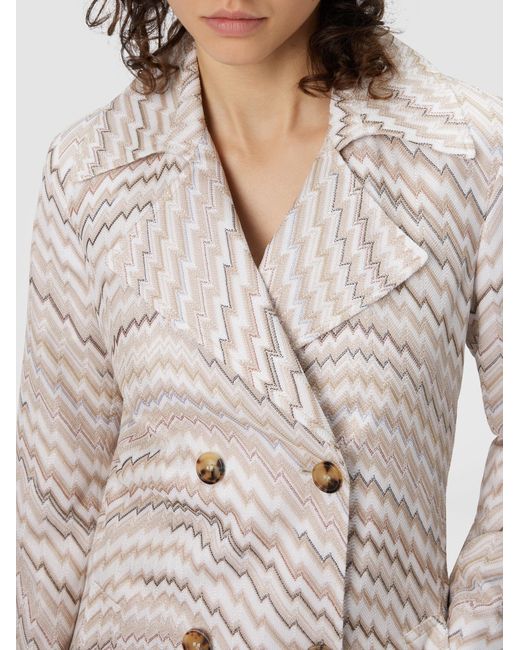 Missoni White Double-Breasted Trench Coat With Wavy Zigzag Pattern