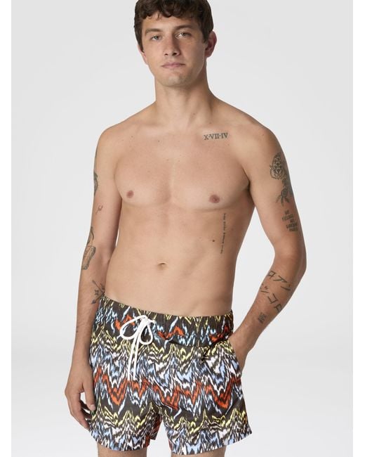 Missoni White Mid-Length Swim Shorts With Abstract Zigzag Print, & Multicoloured for men