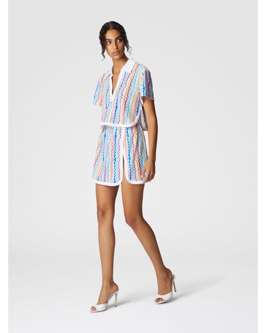 Missoni Blue Wrap Mini Skirt With Zig Zag Pattern
