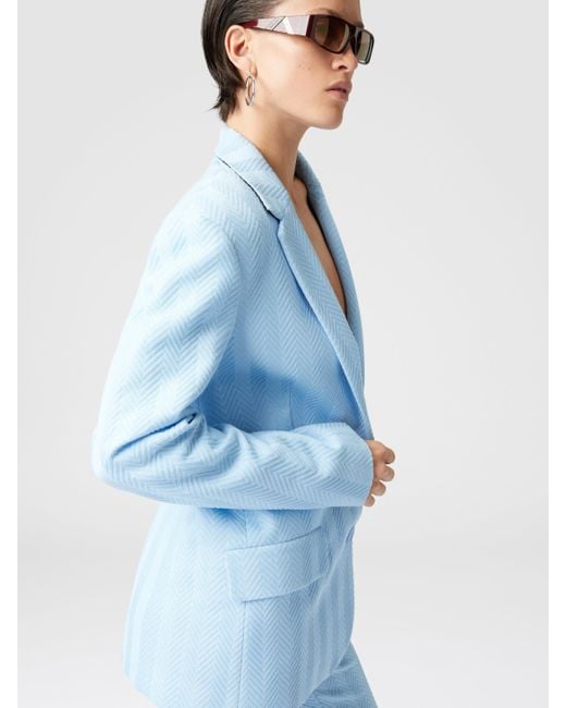 Pantalon Classique En Coton Et Viscose Zigzag Avec Ourlet Court, Femme, Taille Missoni en coloris Blue