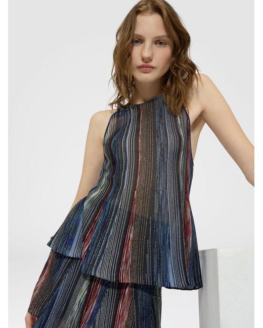 Missoni Blue Sleeveless Ribbed Viscose Lamé Top