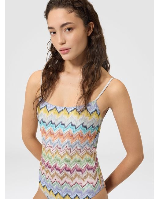 Missoni White Viscose Lamé One-Piece Swimsuit
