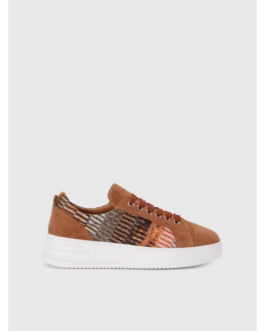Missoni Brown Suede Sneakers With Lamé Fabric Insert