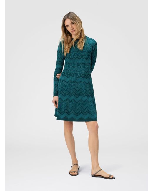 Abito Corto Manica Lunga Chevron, Donna, Taglia di Missoni in Green