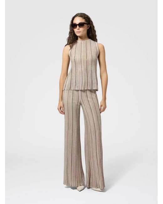 Missoni Natural Ribbed Palazzo Trousers With Sequins