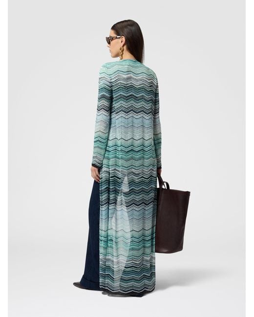Missoni Blue Long Cardigan With A Chevron Pattern With Sequins