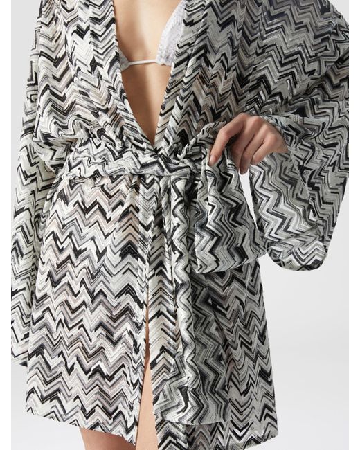 Missoni White Slub Zigzag Viscose-Blend Cover-Up Kimono With Belt