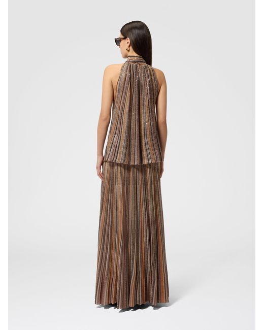 Missoni Black Ribbed Viscose Lamé Sleeveless Top With Scarf Collar