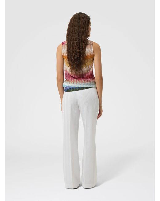 Missoni White Sleeveless Viscose Lamé Blouse With Lace Motif