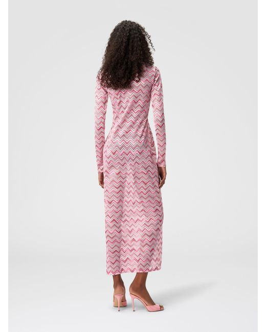 Robe Couvrante En Tulle De Viscose Mélangée Avec Zigzag Flammé, Femme, Blanc & Rose, Taille Missoni en coloris Pink