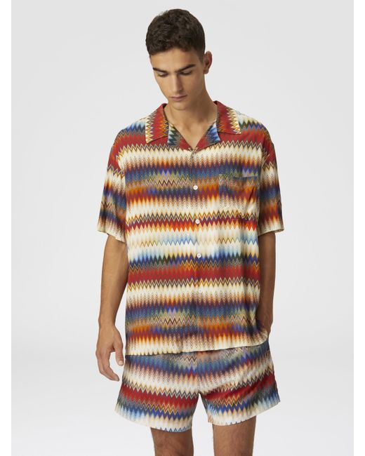 Missoni White Swim Shorts With Gradient Micro Zigzag Print for men