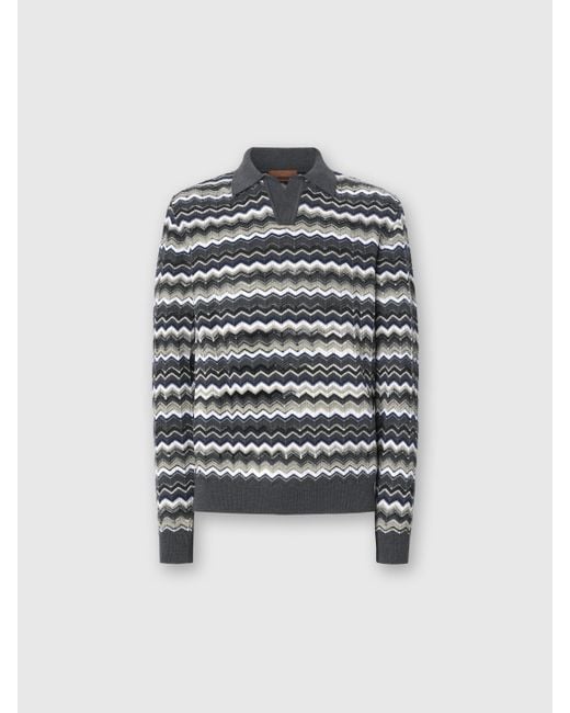 Missoni Multicolor Long Sleeve Polo With V-Neck And Zigzag Pattern for men