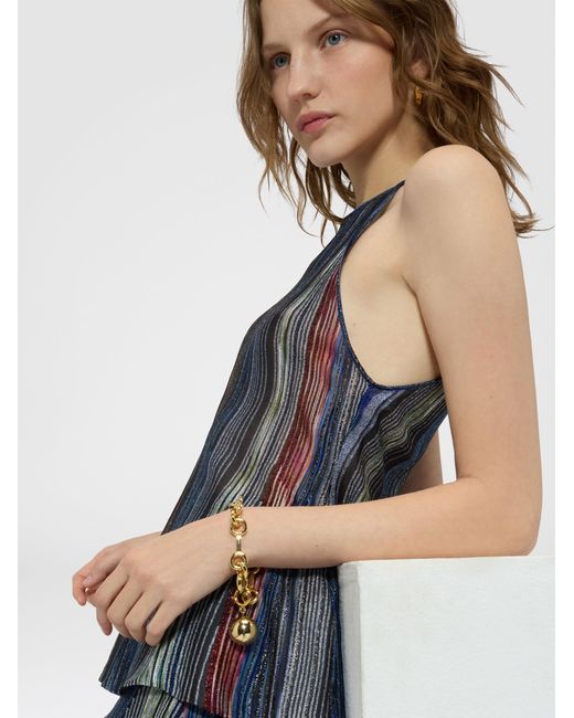 Missoni Blue Sleeveless Ribbed Viscose Lamé Top