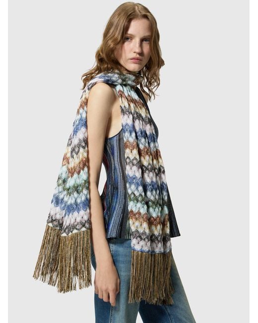 Missoni Multicolor Viscose Lamé Stole With Fringes And Lace Motif
