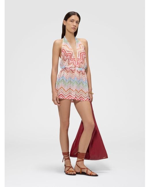 Missoni Pink Short Zig Zag Printed Cover-Up Jumpsuit