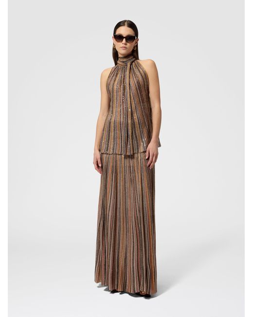 Missoni Black Ribbed Viscose Lamé Sleeveless Top With Scarf Collar