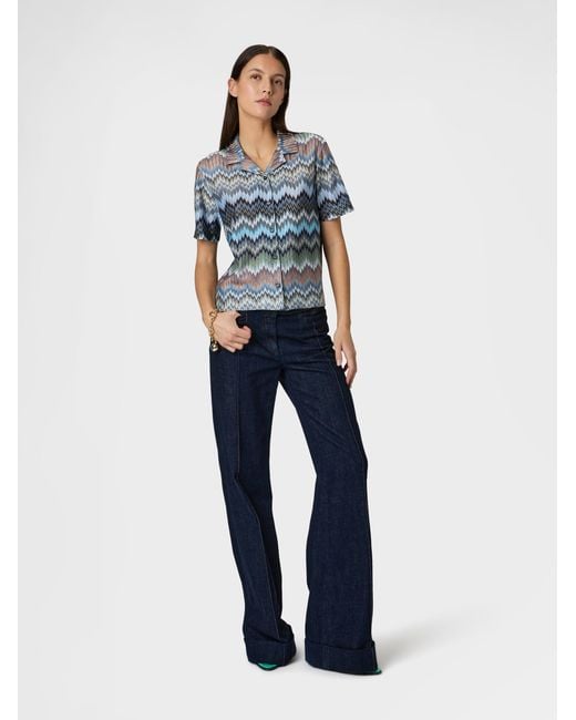 Missoni Blue Snake-Pattern Viscose Bowling Shirt