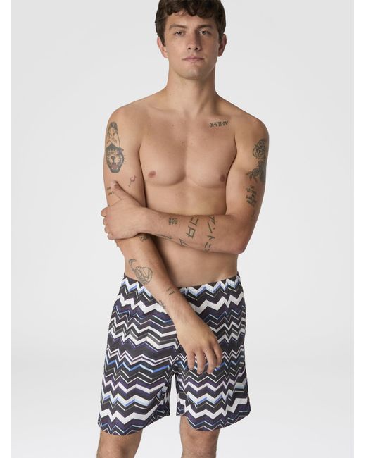 Missoni White Long Swim Shorts With Irregular Zigzag Print for men