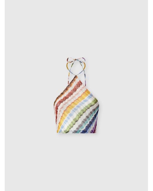 Missoni White Zig Zag Tulle Halterneck Top