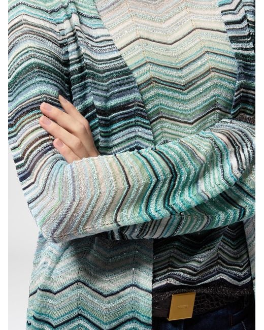 Missoni Blue Long Cardigan With A Chevron Pattern With Sequins