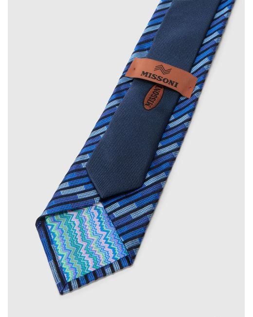 Missoni Blue Silk Tie With Oblique Stripes for men