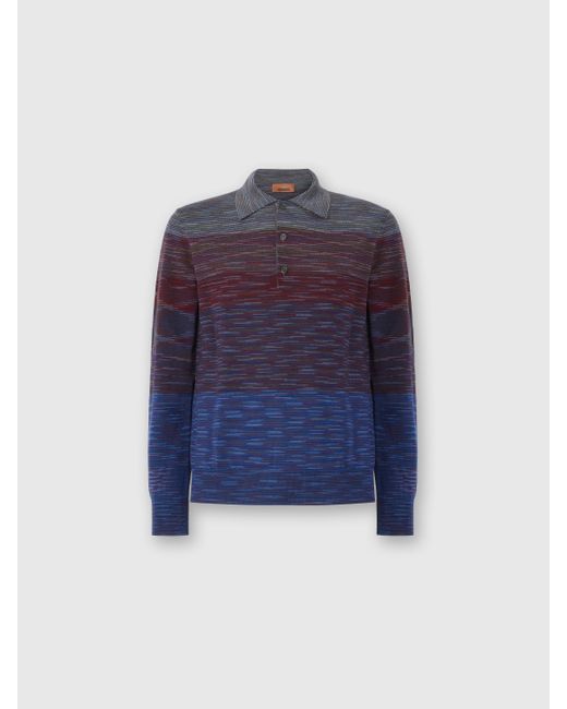 Missoni Langarm-Poloshirt Aus Reiner Wolle Mit Flammenmuster, Herren, Rot & Blau, Größe in Blue für Herren