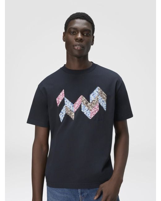 Missoni Blue Short Sleeve T-Shirt With Flame Zigzag Insert And Logo for men