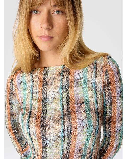Missoni White Multi-Technique Mixed Viscose Lamé Mini Dress With Boat Neck