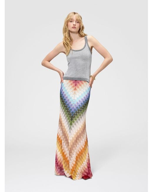 Missoni Blue Long Viscose Skirt With Lace Motif