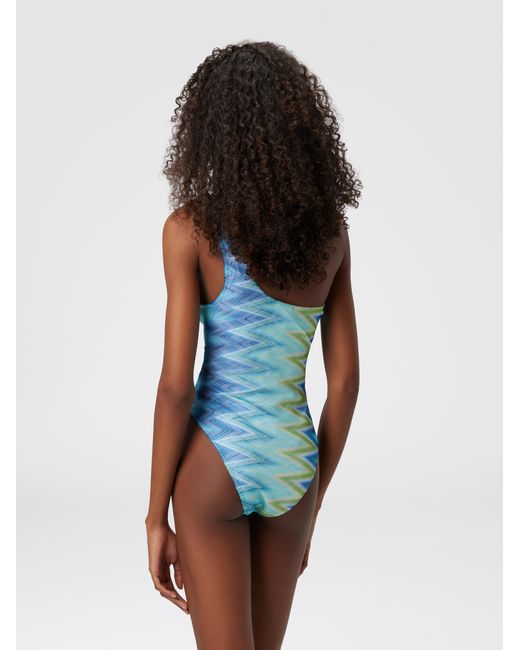 Missoni Blue One-Shoulder Swimsuit With Faded Stripes