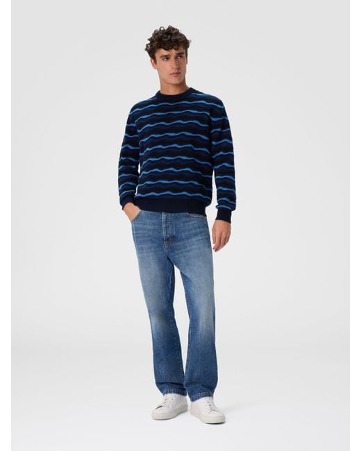 Missoni Blue Short Sleeve Polo With Geometric Zigzag Pattern for men