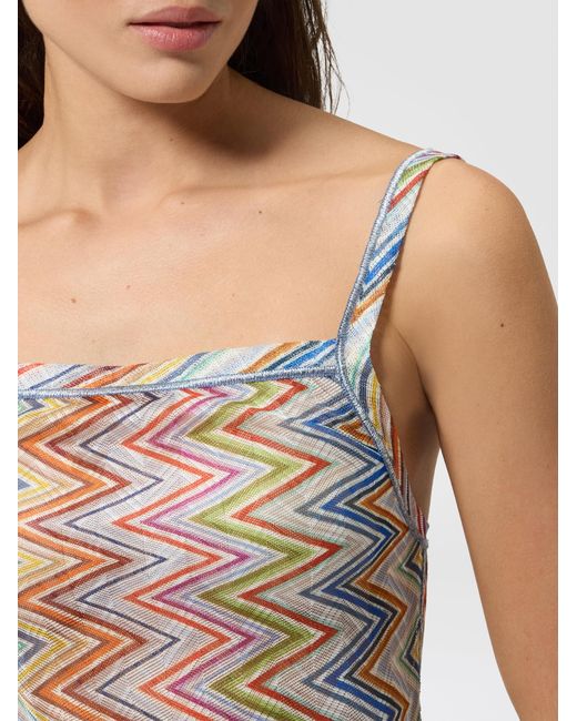 Missoni White Zig Zag Tulle Tank Top With Back Cut-Out