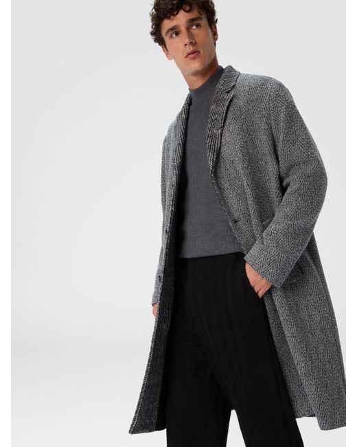 Missoni Gray Wool Cloth Coat With Chevron Pattern for men