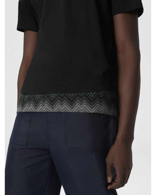Missoni Black Short Sleeve T-Shirt With Irregular Zigzag Insert for men