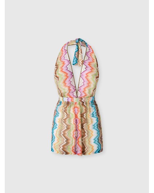 Missoni White Short Jumpsuit With Printed Motif And Contrast Trims