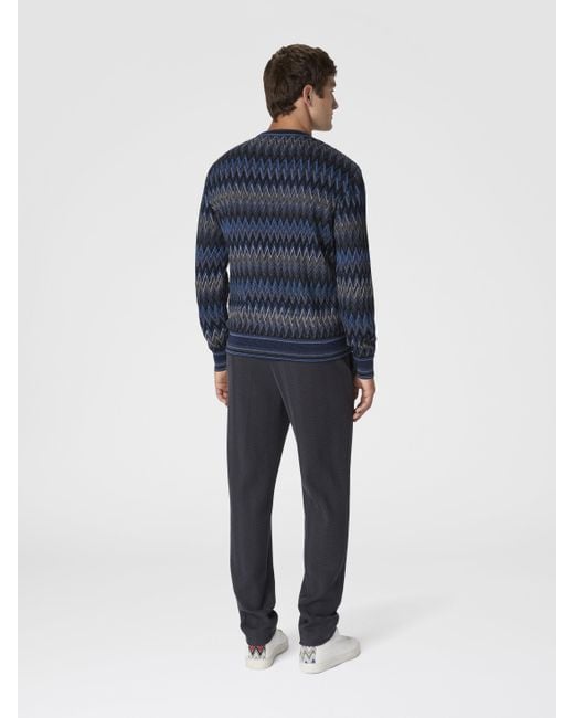 Missoni Blue Crew Neck Sweater With 3D Zigzag Pattern for men