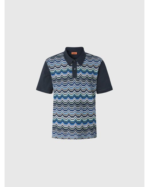 Missoni Blue Crew Neck Sweater With Wave Pattern for men
