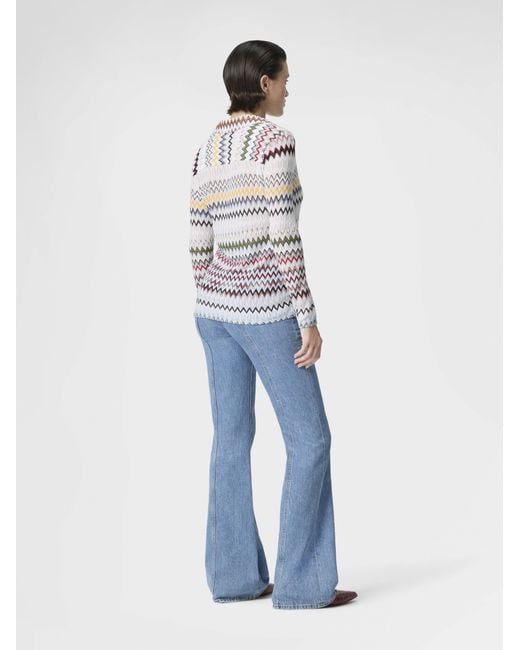 Missoni White Zigzag Cotton And Viscose Blouse With V-Neckline