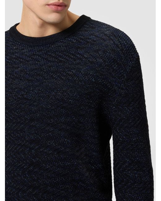 Missoni Blue Wool And Viscose Zig Zag Crewneck Pullover for men