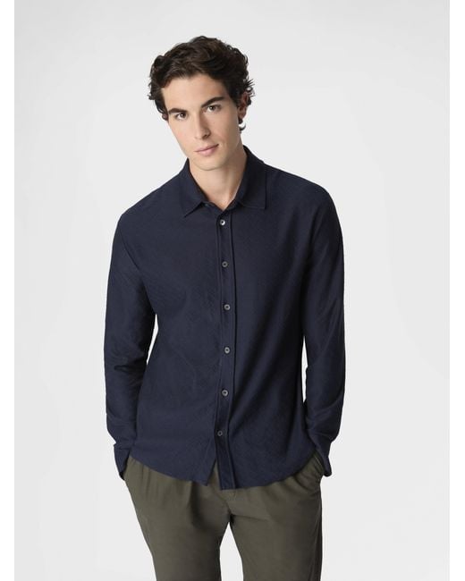 Missoni Blue Cotton Jacquard Shirt With Tone-On-Tone Zigzag Pattern for men